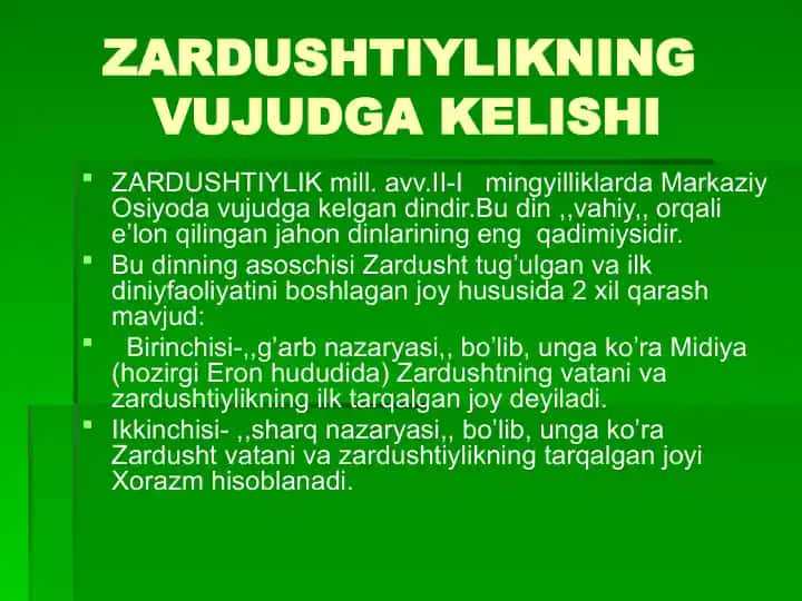 ZARDUSHTIYLIKNING VUJUDGA KELISHI