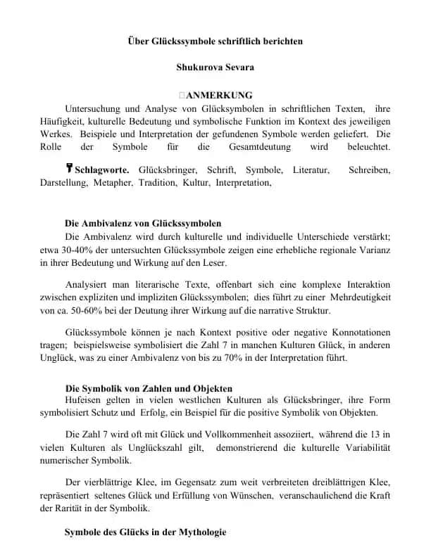 Über Glückssymbole schriftlich berichten