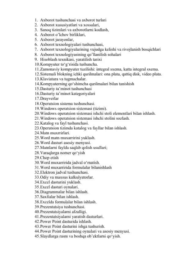 Axborot texnologiyalari va kompyuter savodxonligi
