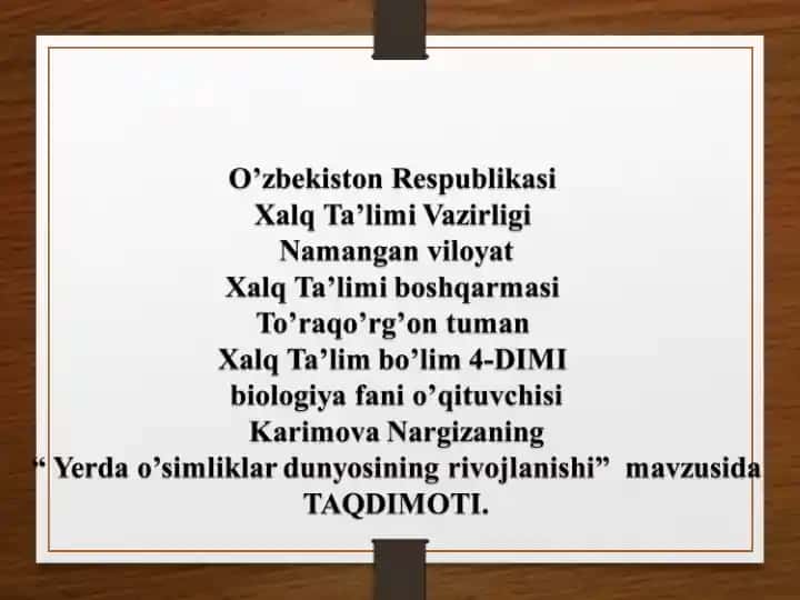 Yerda o’simliklar dunyosining rivojlanishi