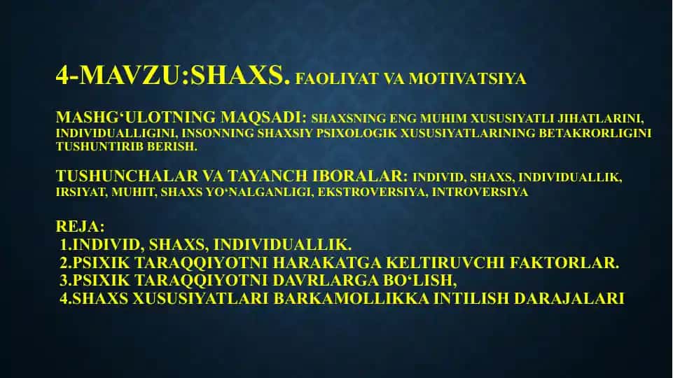 Shaxs faoliyat va motivatsiya