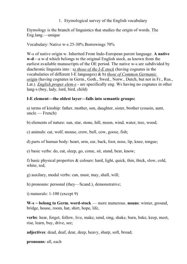 Etymological survey of the English vocabulary