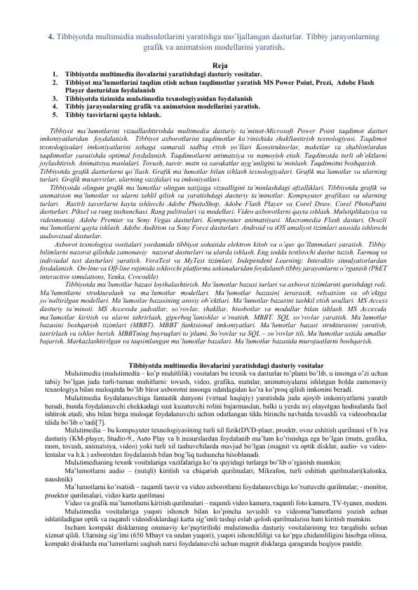 Tibbiyotda Multimedia Ilovalarini Yaratishga Mo'ljallangan Dasturlar