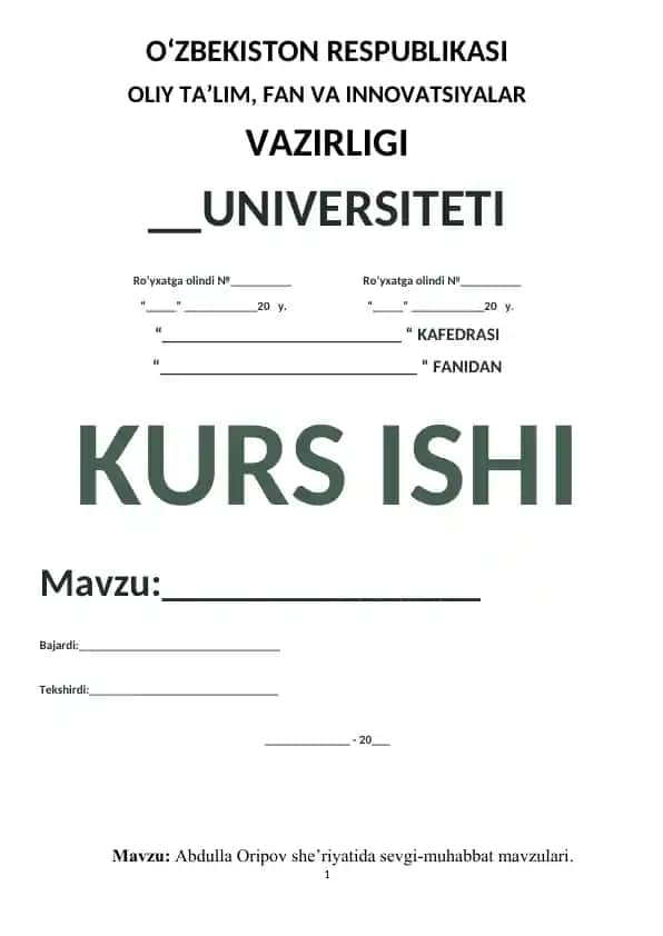 Abdulla Oripov she’riyatida sevgi-muhabbat mavzulari (referat)