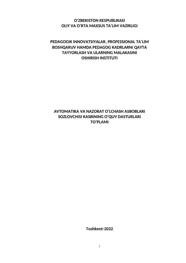 Sovlovchisi kasbinning o'quv dasturlari to'plami