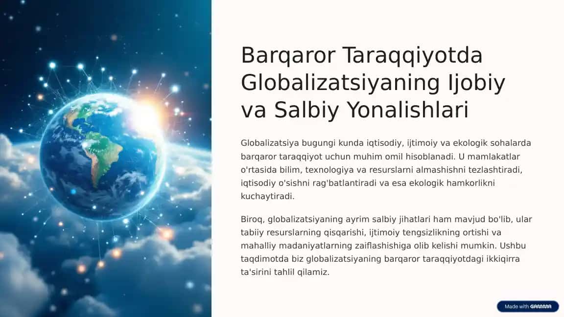 Globalizatsiyaning Ijobiy va Salbiy Yonalishlari
