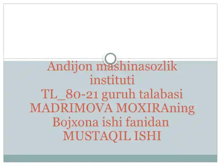 Bojxona ishi fanidan MUSTAQIL ISH