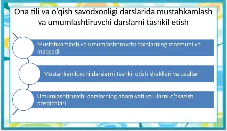Ona tili va o‘qish savodxonligi darslarida mustahkamlash va umumlashtiruvchi darslarni tashkil etish