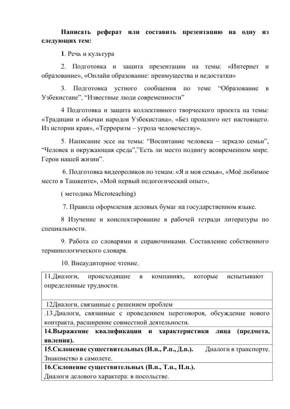 Podgotovka i zashchita kollektivnogo tvorcheskogo proekta na temy: "Traditsii i obychai narodov Uzbekistana", "Bez proshlogo net nastoyashchego. Iz istorii kraya", "Terrorizm – ugroza chelovechestvu".