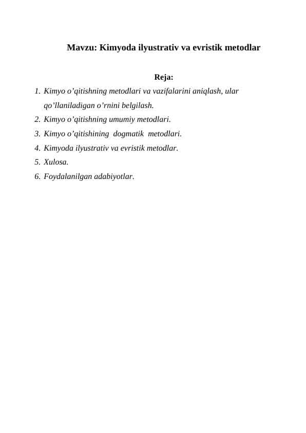 Kimyoda ilyustrativ va evristik metodlar