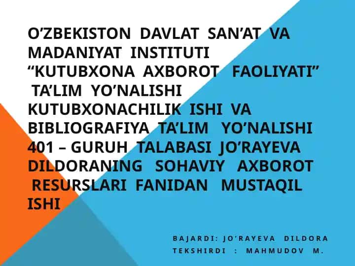 "Kutubxona axborot faoliyati ta'lim yo'nalishi"