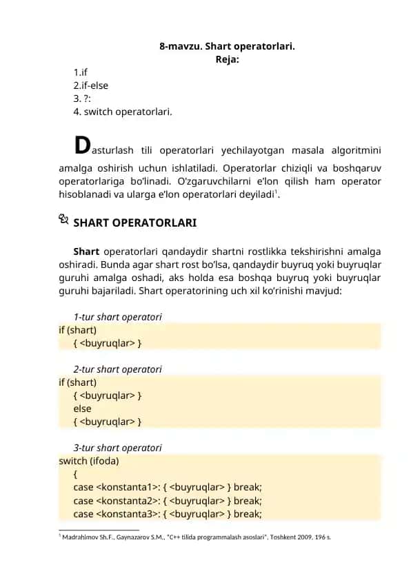 Shart operatorlari