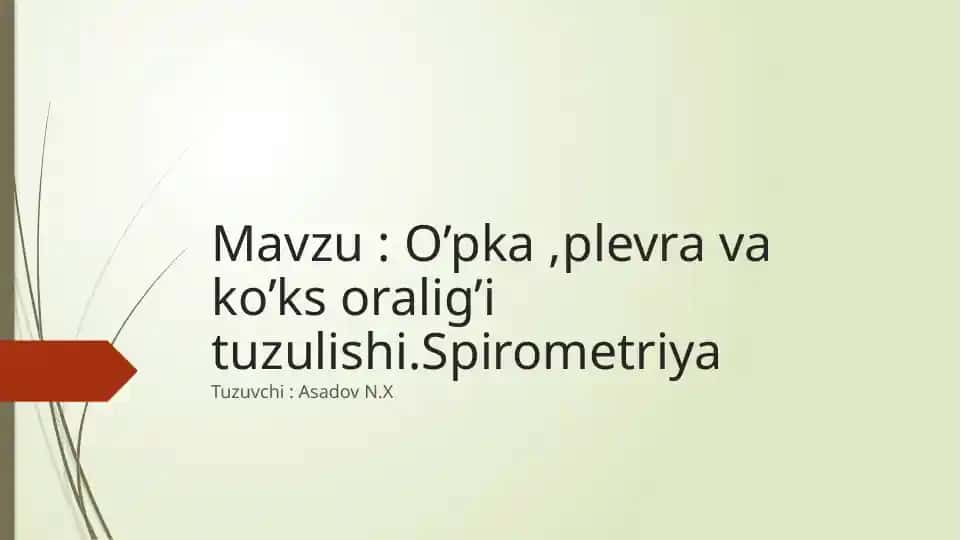 O’pka ,plevra va ko’ks oralig’i tuzulishi.Spirometriya