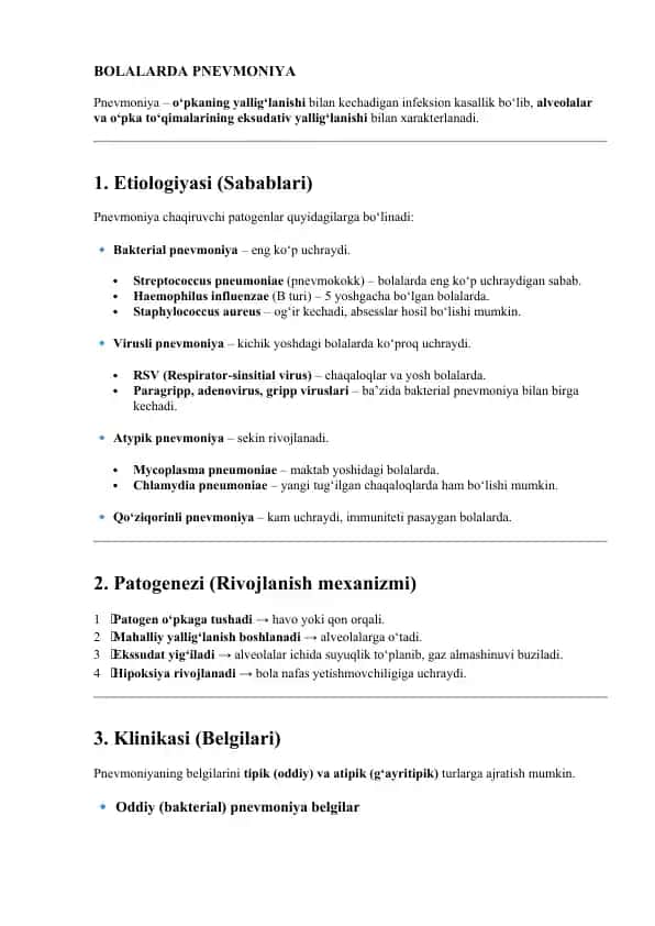 Bolalarda Pnevmoniya