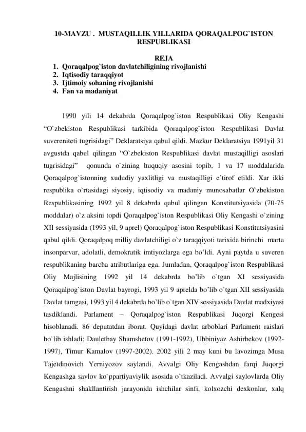 Qoraqalpog`iston Respublikasi mustaqilligi