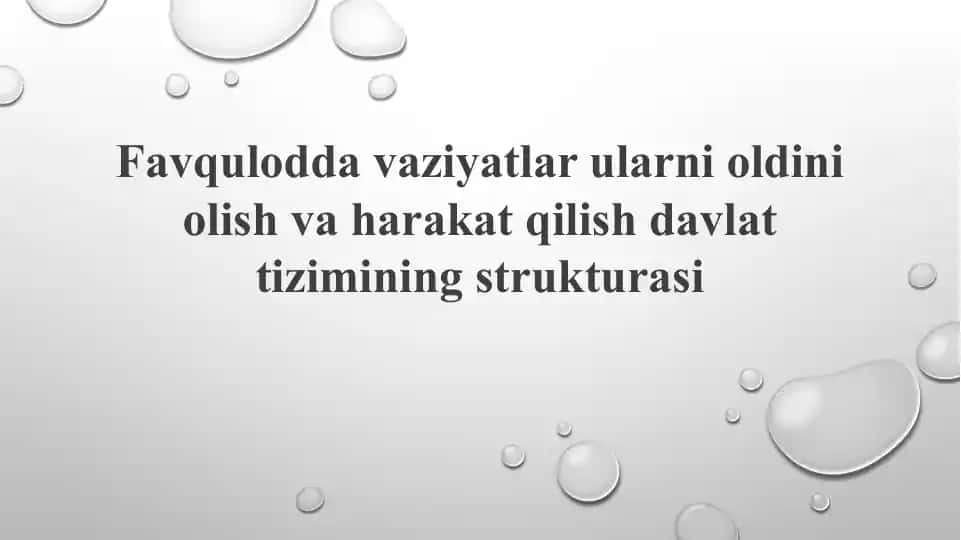 Favqulodda vaziyatlar ularni oldini olish va harakat qilish davlat tizimining strukturasi