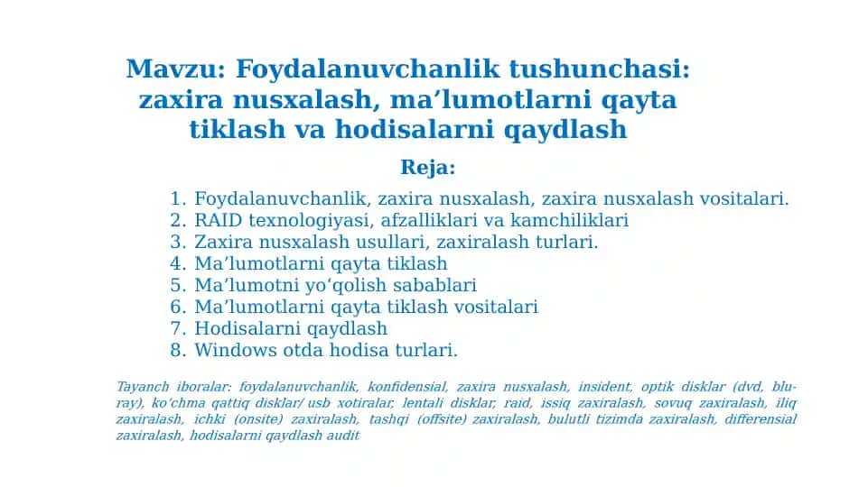RAID texnologiyasi va zaxira nusxalash