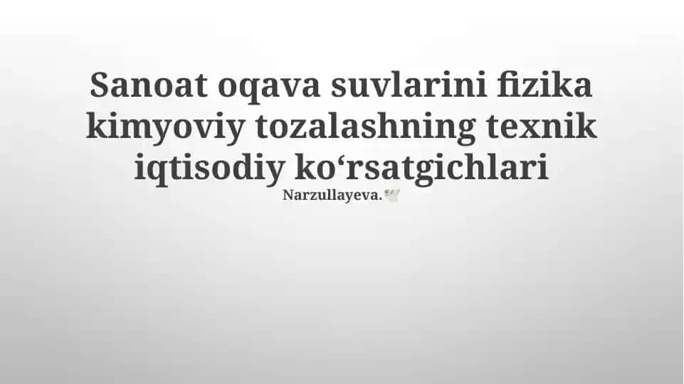 Fizikokimyoviy Tozalash Texnologiyalari