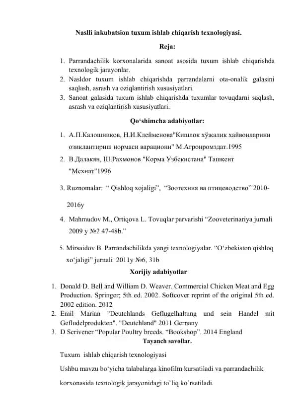 Tuxum ishlab chiqarish texnologiyasi
