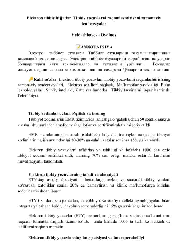 Tibbiy yozuvlar va EMR tizimlari treningi