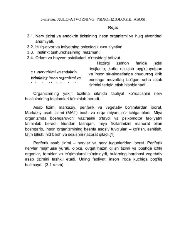 Xulq-atvorning Psixofiziologik Asoslari