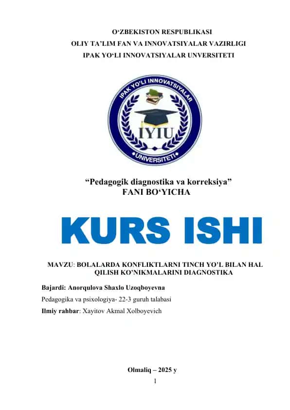 Bolalarda konfliktlarni tinch yo'l bilan hal qilish diagnostikasi
