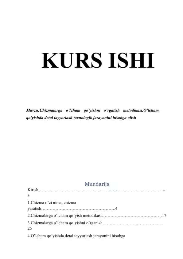 Chizmalarga o’lcham qo’yishni o’rgatish metodikasi