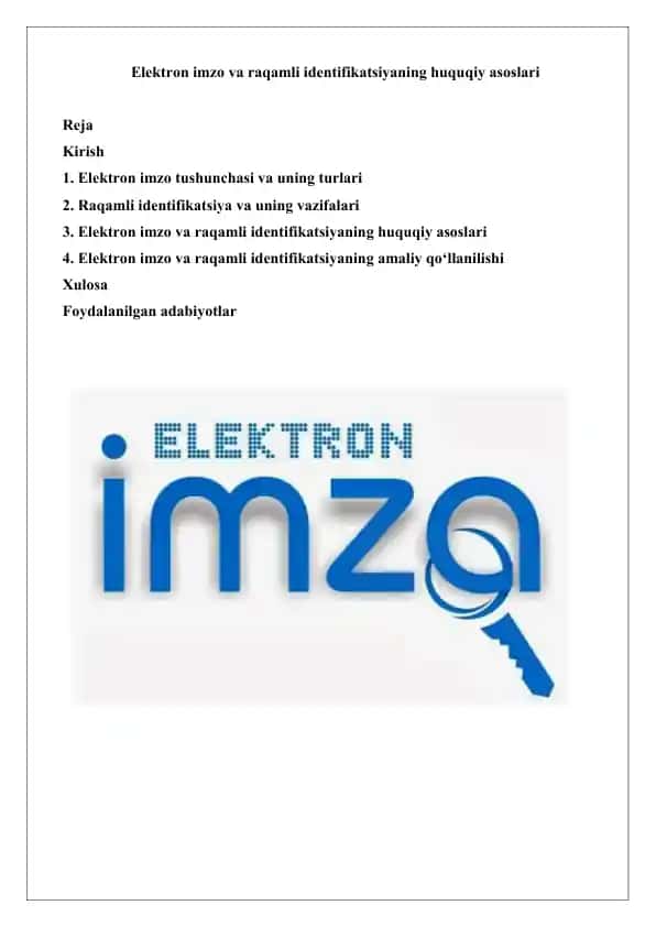 Elektron imzo va raqamli identifikatsiyaning huquqiy asoslari