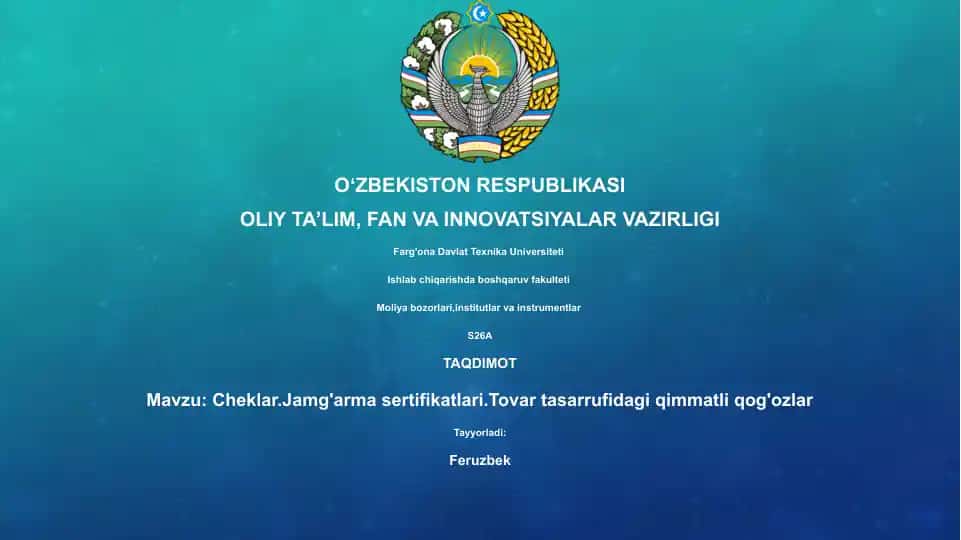 Cheklar, investitsiya sertifikatlari, tovar bilan ta'minlangan qimmatli qog'ozlar