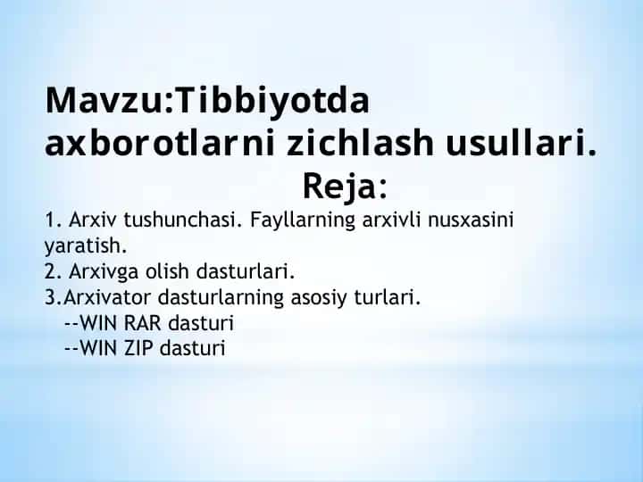 Tibbiyotda axborotlarni zichlash usullari