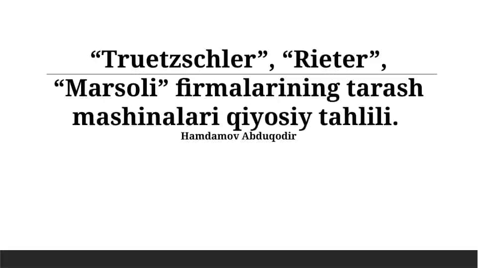 Tarash mashinalari qiyosiy tahlili