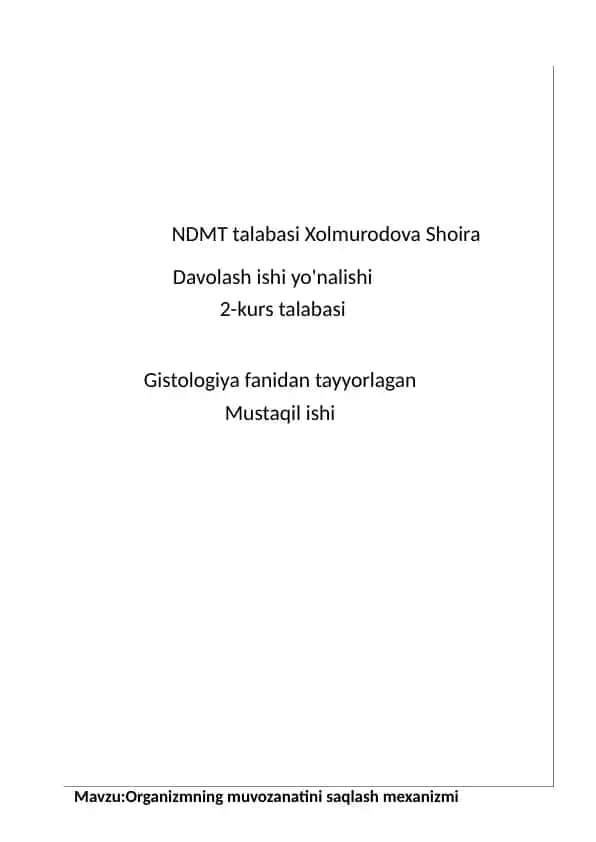 Organizmning muvozanatini saqlash mexanizmi