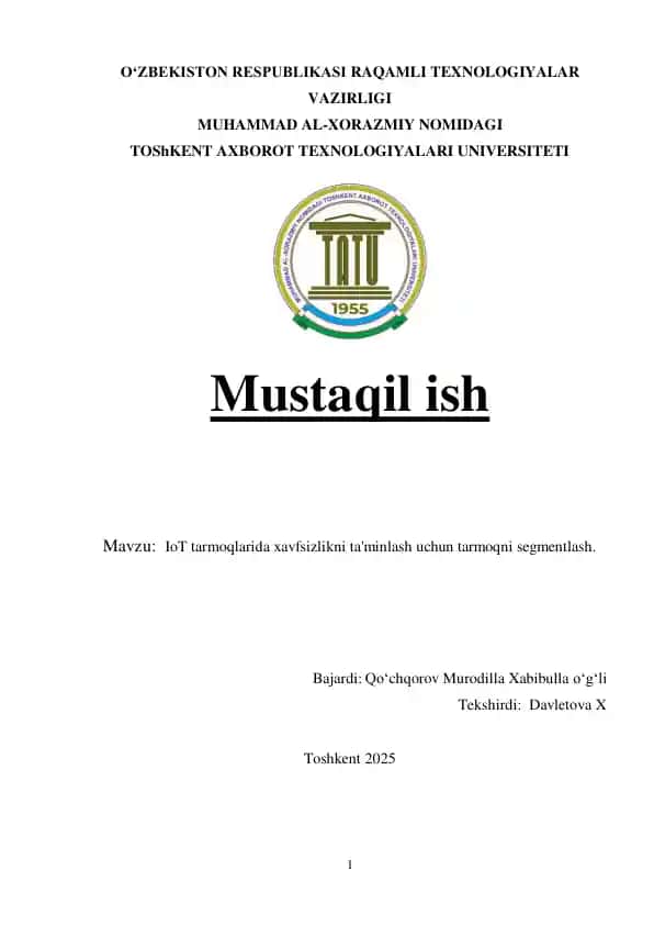 IoT tarmoqlarida xavfsizlikni ta'minlash