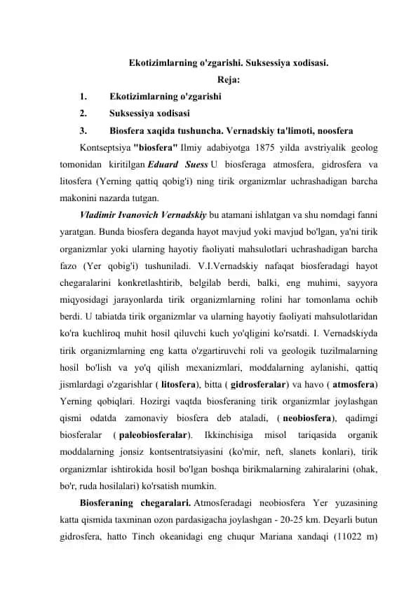 Ekotizimlarning o'zgarishi