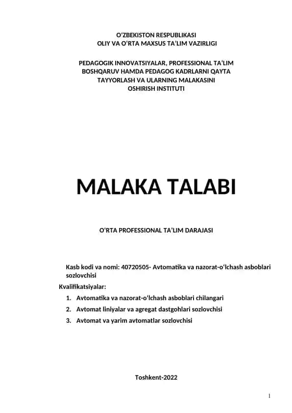 Avtomatika va nazorat-o‘lchash asboblari sozlovchisi