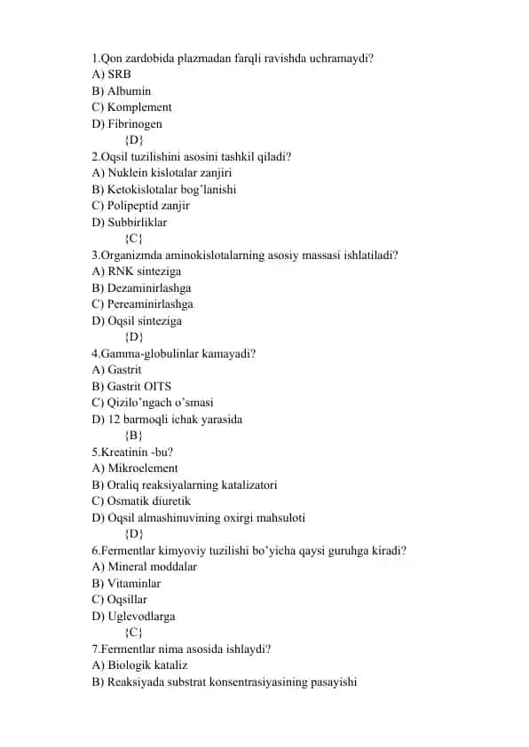 Biologiya test savollari