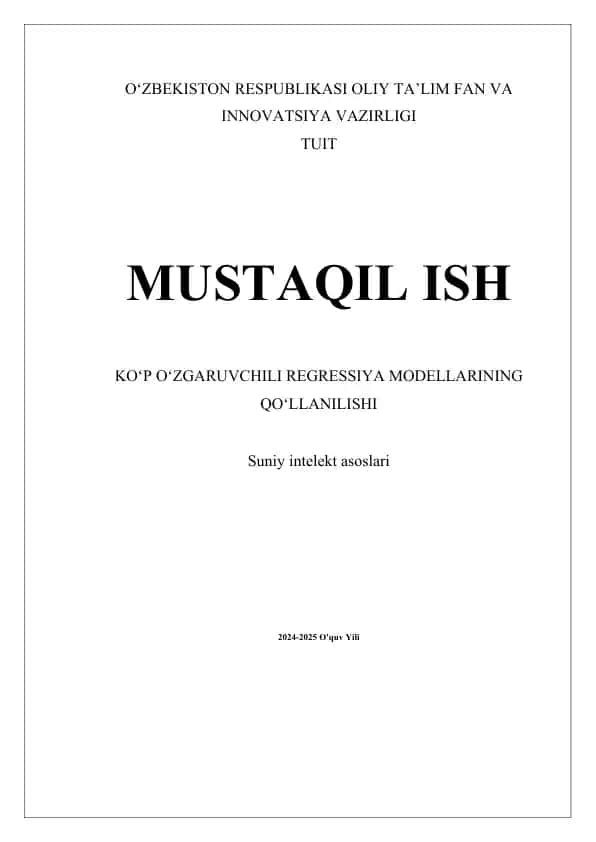 Ko‘p o‘zgaruvchili regressiya modellari
