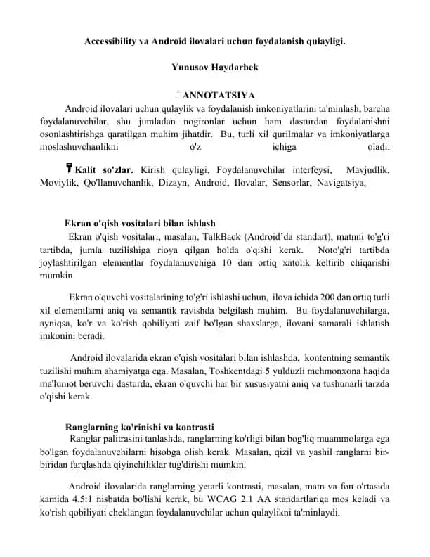 Accessibility va Android ilovalari uchun qulaylik