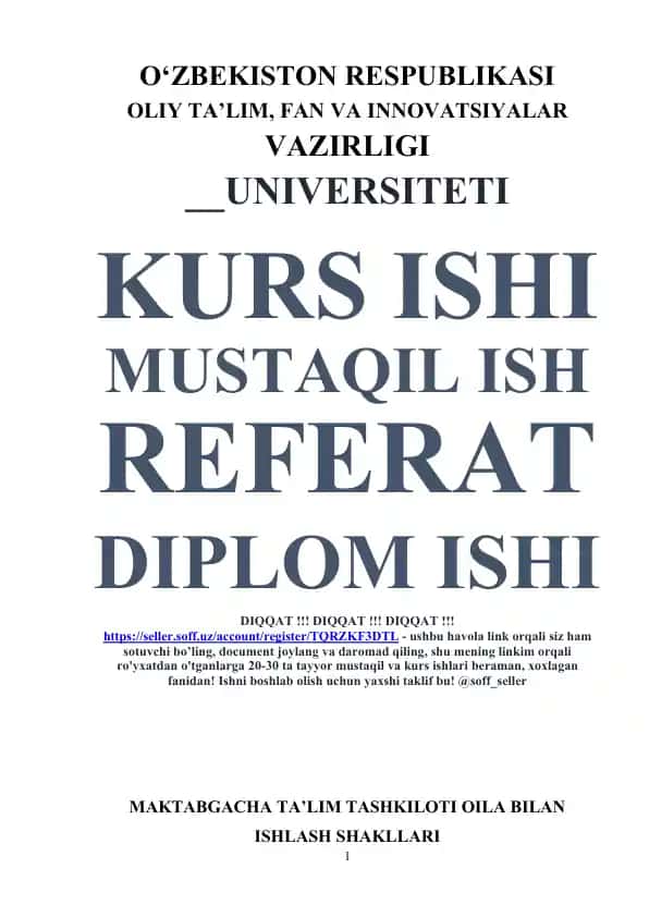 Maktabgacha ta’lim tashkiloti oila bilan ishlash shakllari