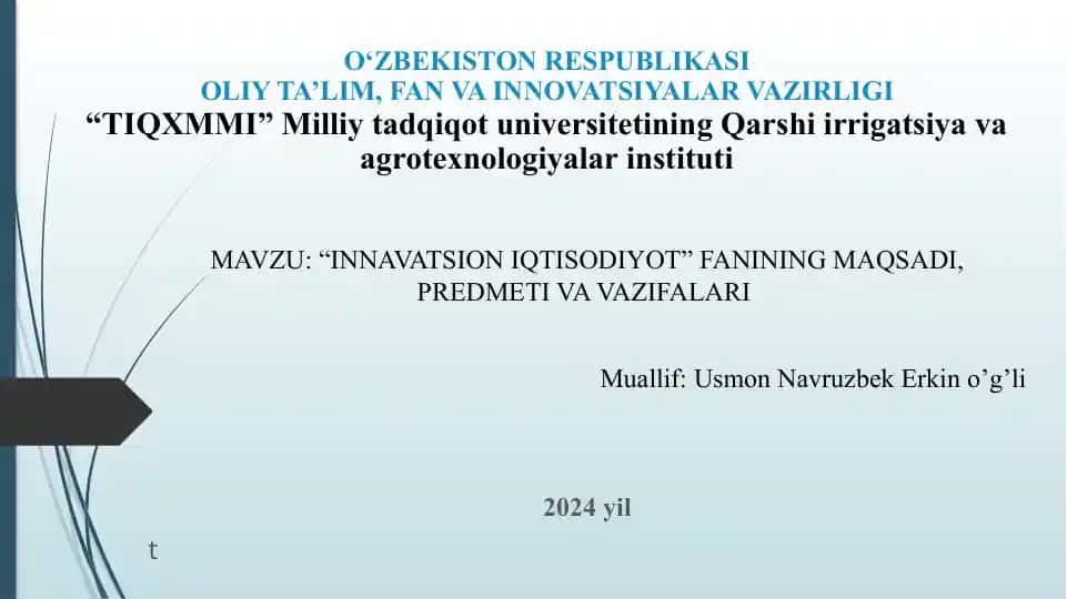 "INNOVATSION IQTISODIYOT"