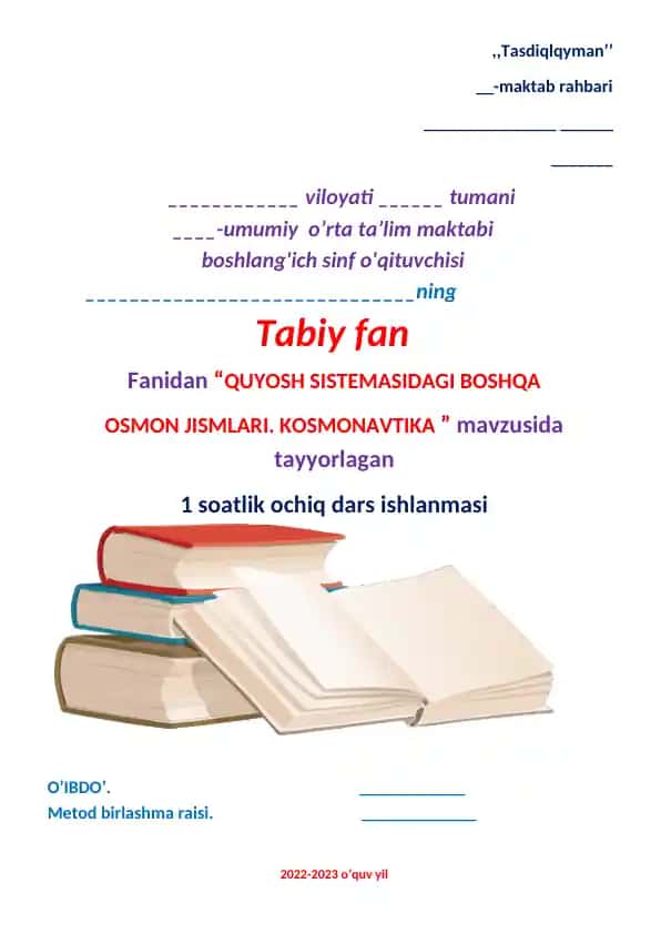 1 soatlik ochiq dars ishlanmasi