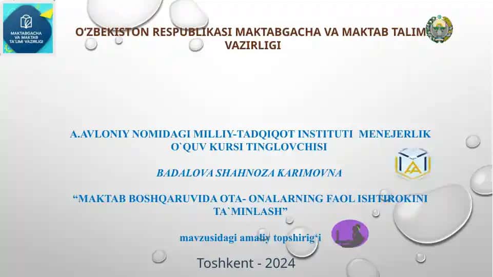 MAKTAB BOSHQARUVIDA OTA- ONALARNING FAOL ISHTIROKINI TA`MINLASH
