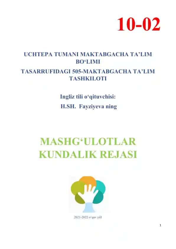 Mashg‘ulotlar Kundalik Rejasi