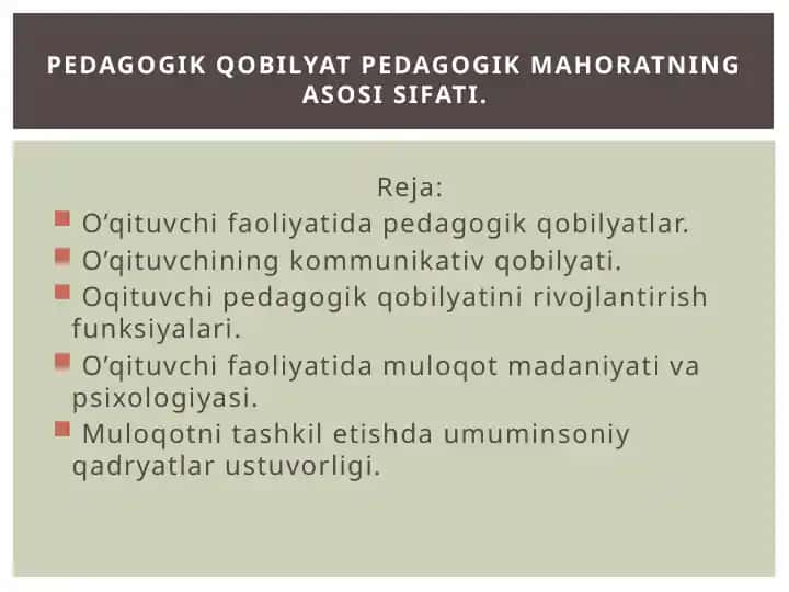 O’qituvchi faoliyati va pedagogik qobilyatlar