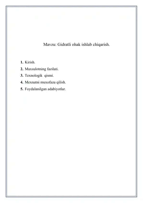 Gidratli ohak ishlab chiqarish