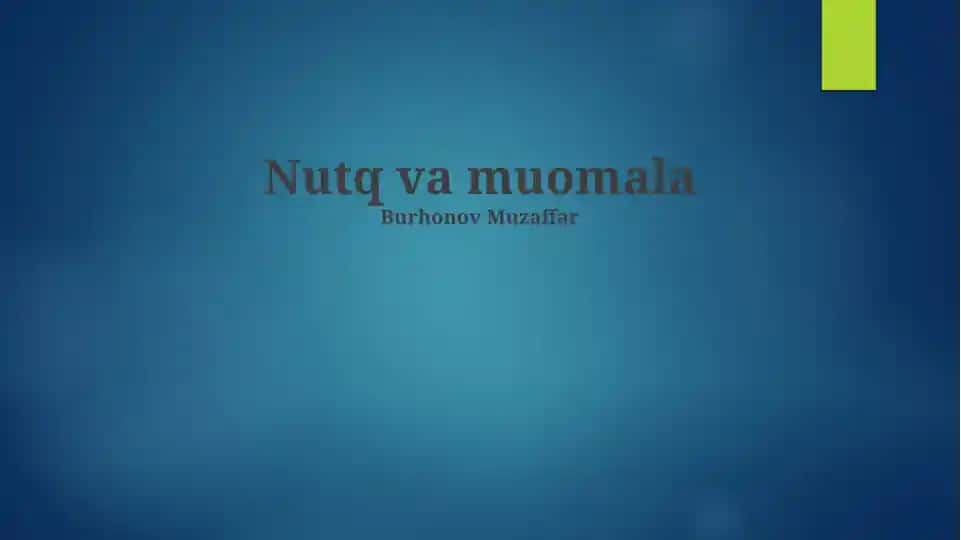 Nutq va muomala