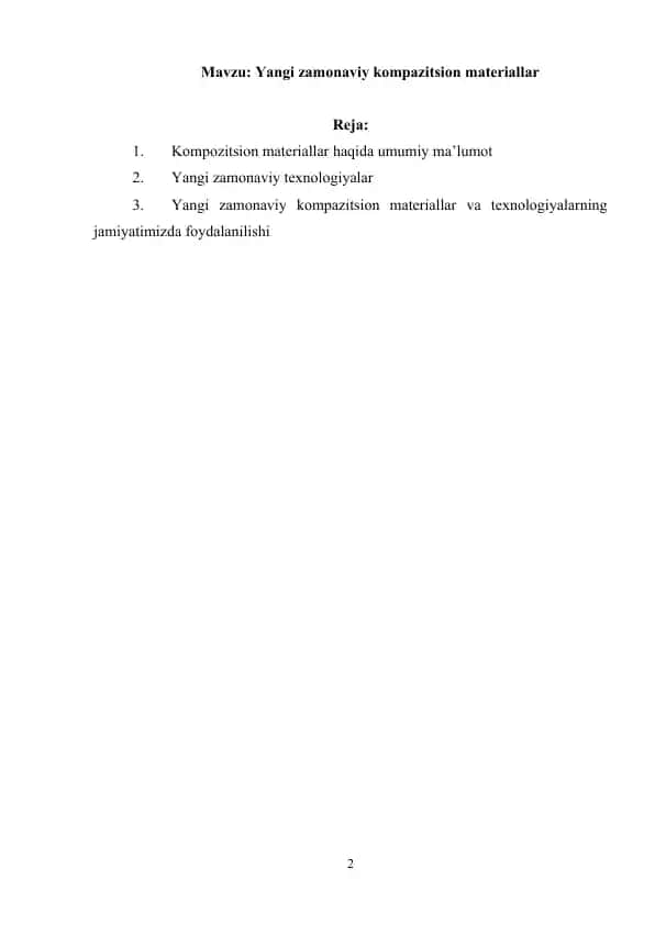 Yangi zamonaviy kompazitsion materiallar