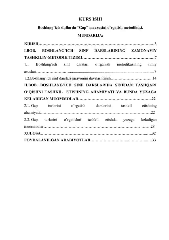 Boshlang’ich sinflarda “Gap” mavzusini o’rgatish metodikasi.