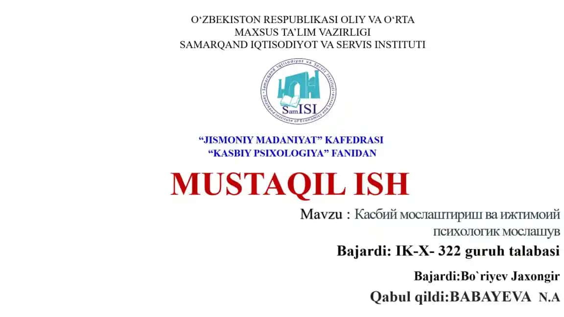 Kasbiy Moslashish va Ijtimoiy Psixologiya