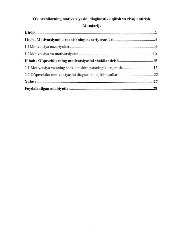 O'quvchilarning motivatsiyasini diaginostika qilish va rivojlantirish